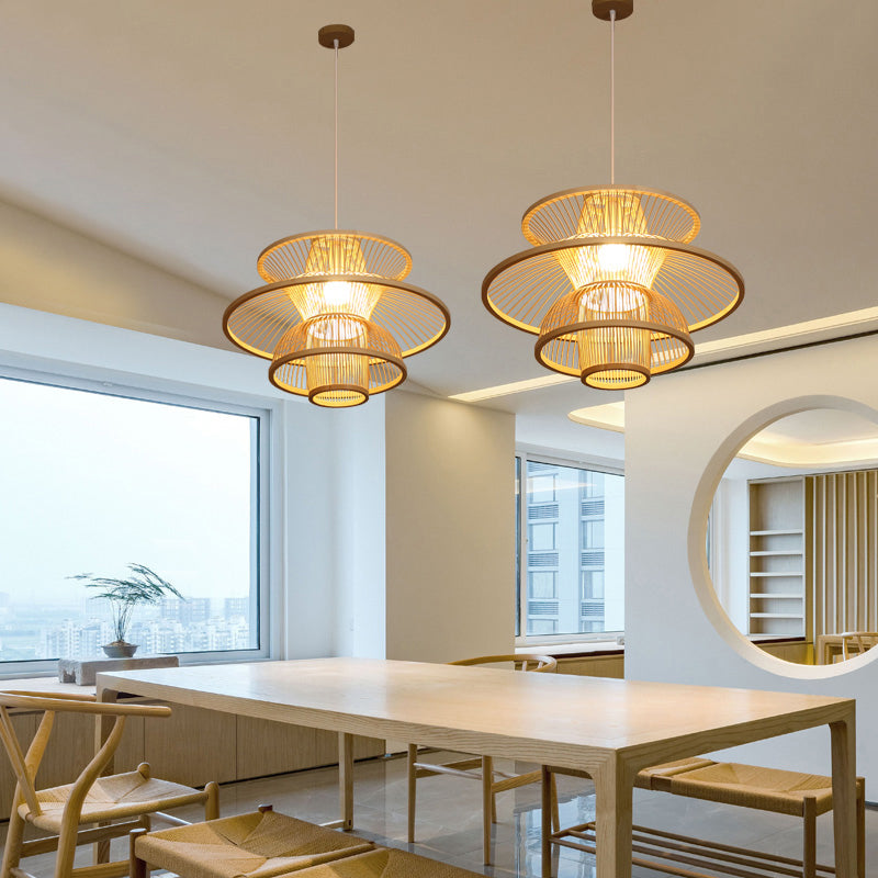 Lotus-Like Bamboo Ceiling Light Asian Style 1��Bulb Wood Hanging Light for Restaurant Clearhalo 'Ceiling Lights' 'Pendant Lights' 'Pendants' Lighting' 2246827