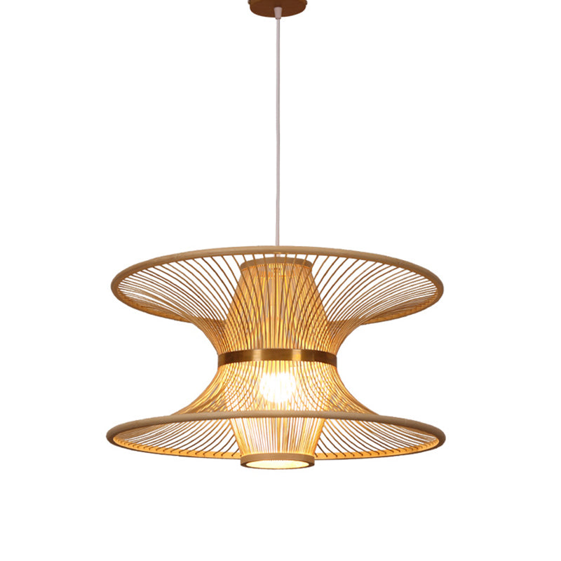 Lotus-Like Bamboo Ceiling Light Asian Style 1��Bulb Wood Hanging Light for Restaurant Clearhalo 'Ceiling Lights' 'Pendant Lights' 'Pendants' Lighting' 2246831