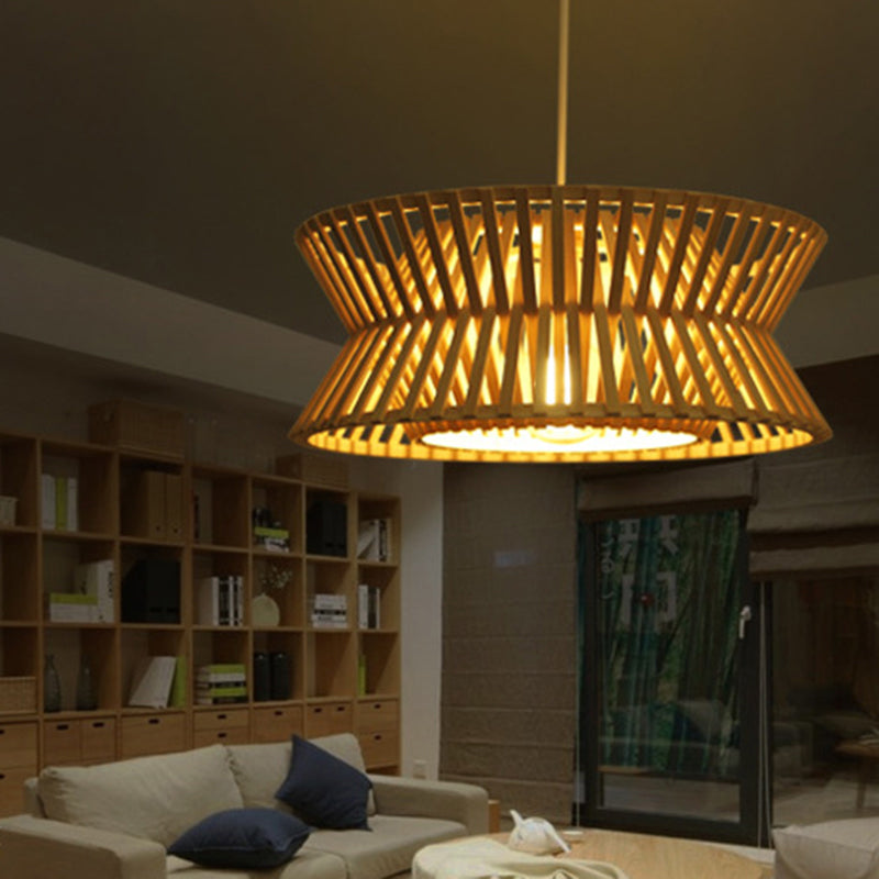 Hourglass Suspension Lighting Minimalist Bamboo Single-Bulb Wood Pendant Ceiling Light Clearhalo 'Ceiling Lights' 'Pendant Lights' 'Pendants' Lighting' 2246834