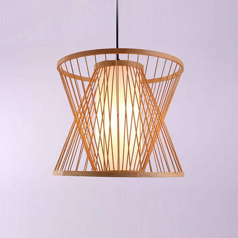 Wood Hourglass Shaded Suspension Light Simplicity 1-Light Bamboo Pendant Light Fixture Clearhalo 'Ceiling Lights' 'Pendant Lights' 'Pendants' Lighting' 2246845