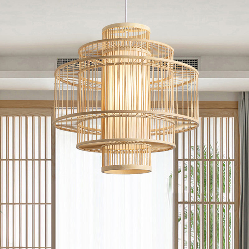 Bamboo Handcrafted Shade Ceiling Light Asian Style 1��Bulb Wood Hanging Light Fixture Clearhalo 'Ceiling Lights' 'Pendant Lights' 'Pendants' Lighting' 2246846