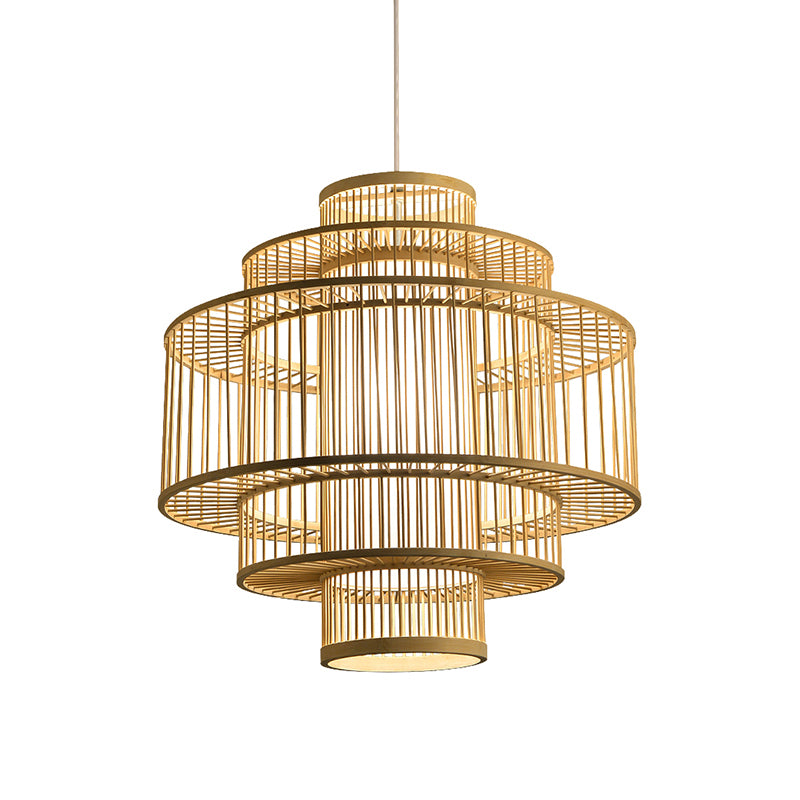 Bamboo Handcrafted Shade Ceiling Light Asian Style 1��Bulb Wood Hanging Light Fixture Clearhalo 'Ceiling Lights' 'Pendant Lights' 'Pendants' Lighting' 2246852