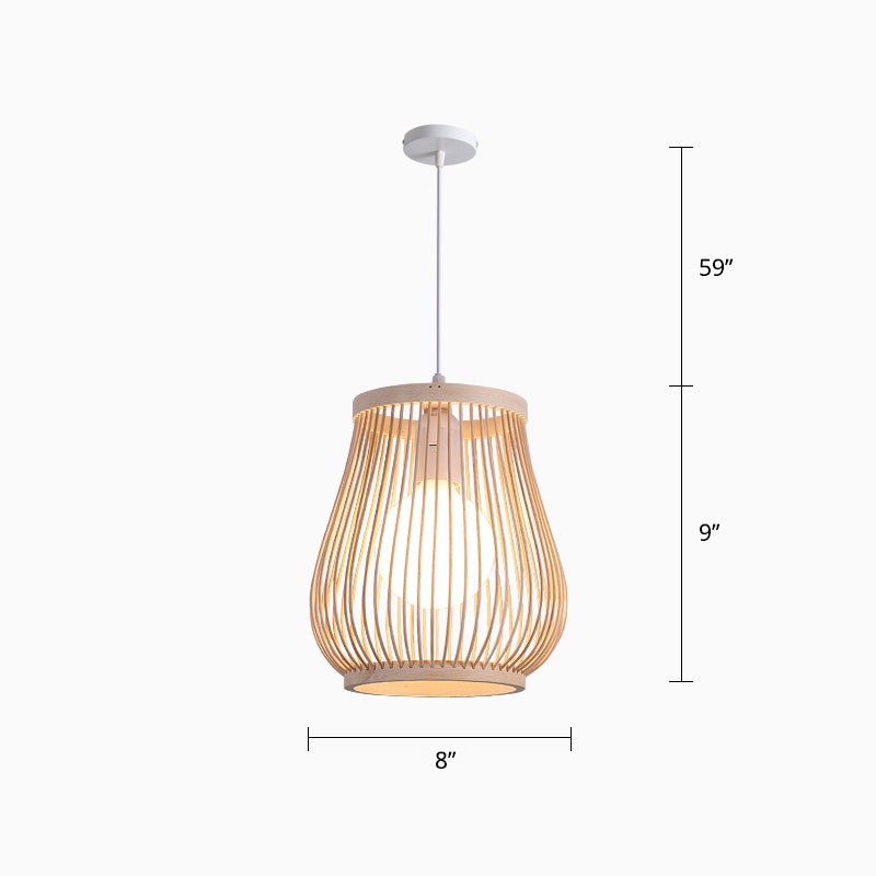 Bamboo Handcrafted Shade Ceiling Light Asian Style 1��Bulb Wood Hanging Light Fixture Clearhalo 'Ceiling Lights' 'Pendant Lights' 'Pendants' Lighting' 2246859