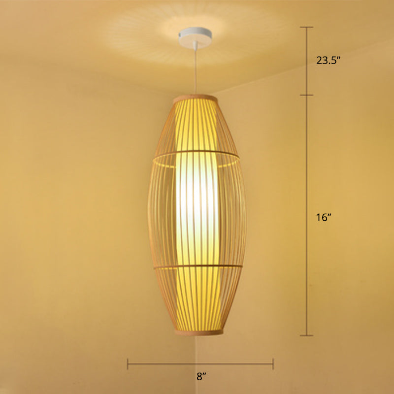 Bamboo Handcrafted Shade Ceiling Light Asian Style 1��Bulb Wood Hanging Light Fixture Clearhalo 'Ceiling Lights' 'Pendant Lights' 'Pendants' Lighting' 2246861