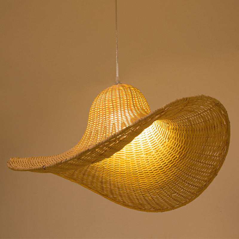 South-east Asia Straw Hat Ceiling Light Rattan Single Tea Room Hanging Pendant Light in Wood Wood Clearhalo 'Ceiling Lights' 'Pendant Lights' 'Pendants' Lighting' 2246864_f48299e6-f5f3-483b-89e9-700e695c7577