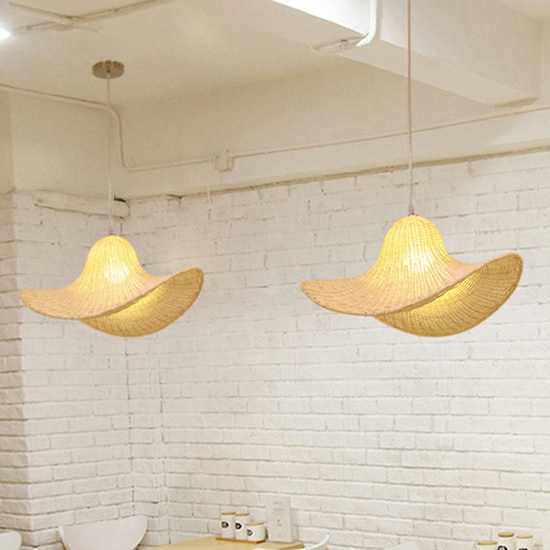 South-east Asia Straw Hat Ceiling Light Rattan Single Tea Room Hanging Pendant Light in Wood Clearhalo 'Ceiling Lights' 'Pendant Lights' 'Pendants' Lighting' 2246866