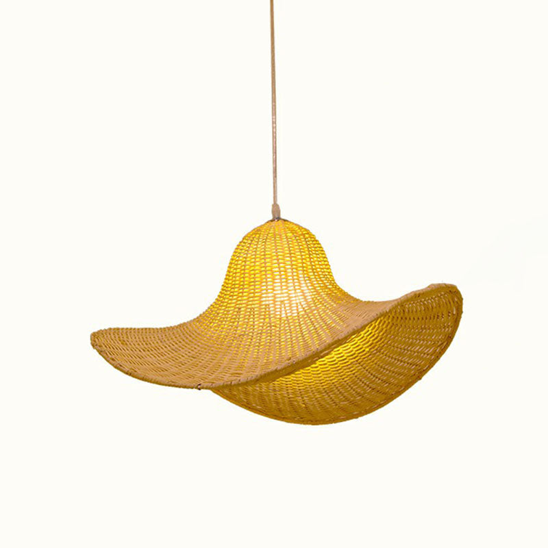 South-east Asia Straw Hat Ceiling Light Rattan Single Tea Room Hanging Pendant Light in Wood Clearhalo 'Ceiling Lights' 'Pendant Lights' 'Pendants' Lighting' 2246868