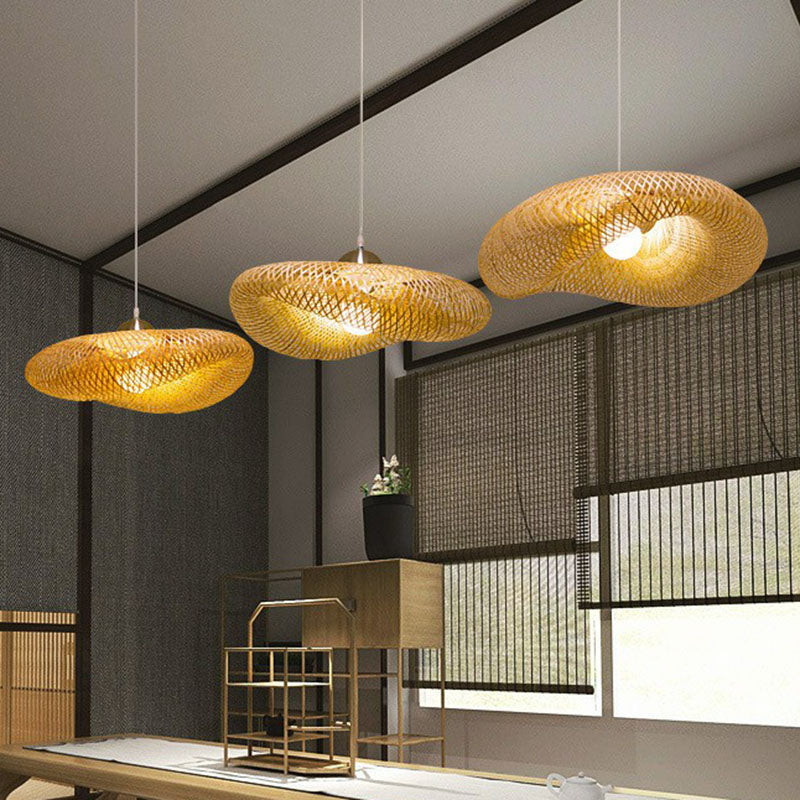 Twisted Pendant Light Contemporary Bamboo Single-Bulb Restaurant Suspension Light in Wood Clearhalo 'Ceiling Lights' 'Pendant Lights' 'Pendants' Lighting' 2246874