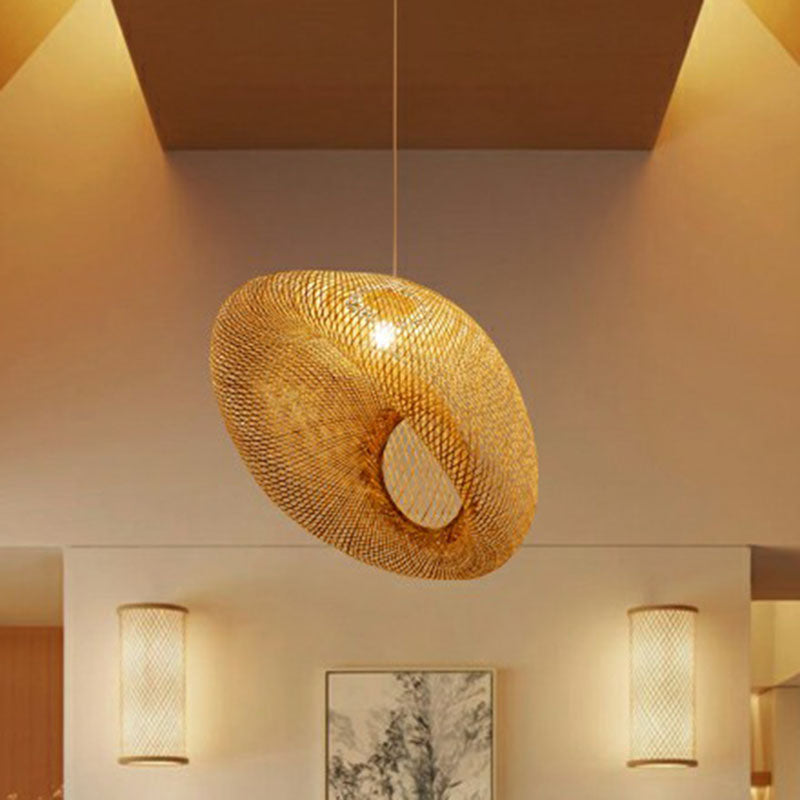 Handmade Restaurant Suspension Light Bamboo 1-Light Simplicity Pendant Light in Wood Clearhalo 'Ceiling Lights' 'Pendant Lights' 'Pendants' Lighting' 2246880