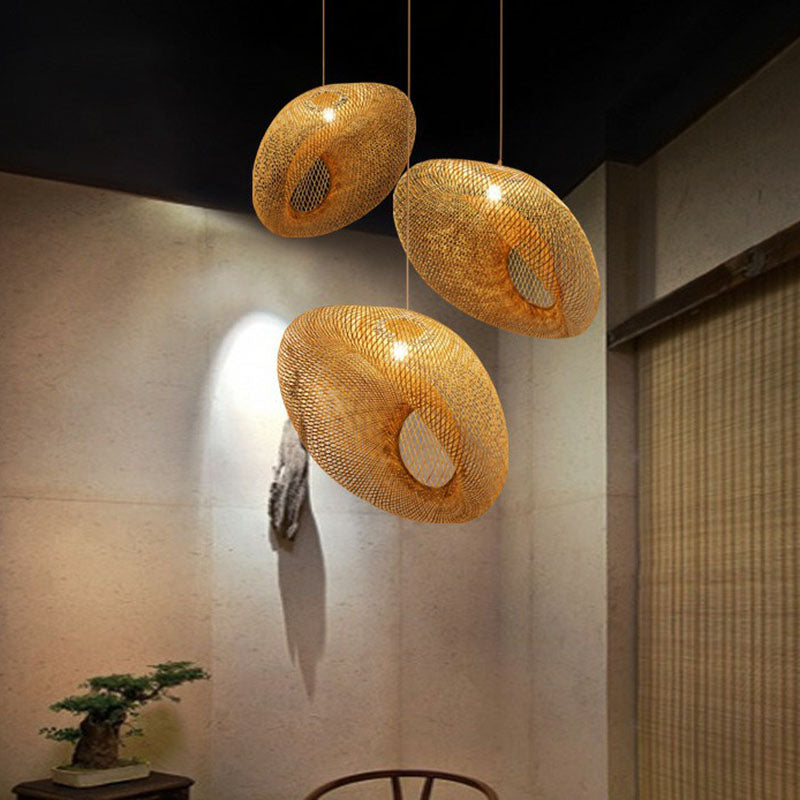 Handmade Restaurant Suspension Light Bamboo 1-Light Simplicity Pendant Light in Wood Clearhalo 'Ceiling Lights' 'Pendant Lights' 'Pendants' Lighting' 2246882