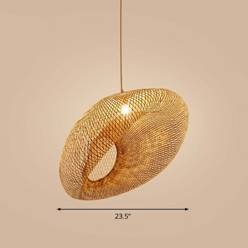 Handmade Restaurant Suspension Light Bamboo 1-Light Simplicity Pendant Light in Wood Clearhalo 'Ceiling Lights' 'Pendant Lights' 'Pendants' Lighting' 2246885