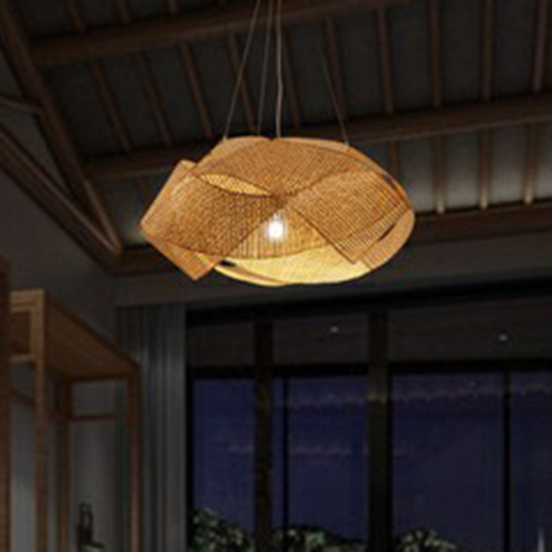 Bamboo Spiral Suspension Light Simplicity Pendant Light Fixture in Wood for Tea Room Clearhalo 'Ceiling Lights' 'Pendant Lights' 'Pendants' Lighting' 2246886