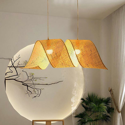 Bamboo Spiral Suspension Light Simplicity Pendant Light Fixture in Wood for Tea Room Clearhalo 'Ceiling Lights' 'Pendant Lights' 'Pendants' Lighting' 2246888