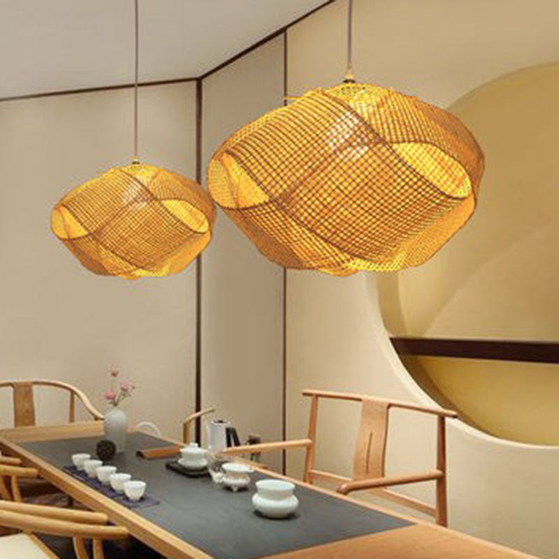 Bamboo Spiral Suspension Light Simplicity Pendant Light Fixture in Wood for Tea Room Clearhalo 'Ceiling Lights' 'Pendant Lights' 'Pendants' Lighting' 2246889