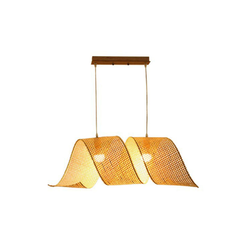 Bamboo Spiral Suspension Light Simplicity Pendant Light Fixture in Wood for Tea Room Clearhalo 'Ceiling Lights' 'Pendant Lights' 'Pendants' Lighting' 2246890