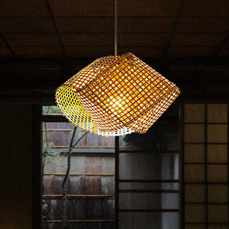 Twisted Bamboo Ceiling Light Asian Style 1��Bulb Wood Hanging Light Fixture for Restaurant Clearhalo 'Ceiling Lights' 'Pendant Lights' 'Pendants' Lighting' 2246895