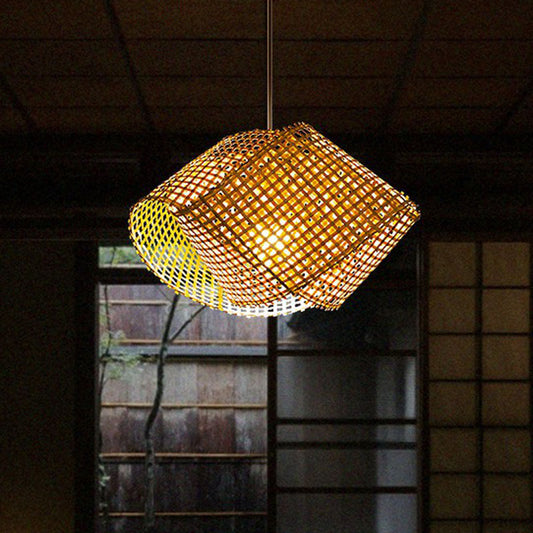 Twisted Bamboo Ceiling Light Asian Style 1 Bulb Wood Hanging Light Fixture for Restaurant Clearhalo 'Ceiling Lights' 'Lighting' 'Pendant Lights' 2246895_a04a5254-7c7a-4193-a956-d11af54f132d