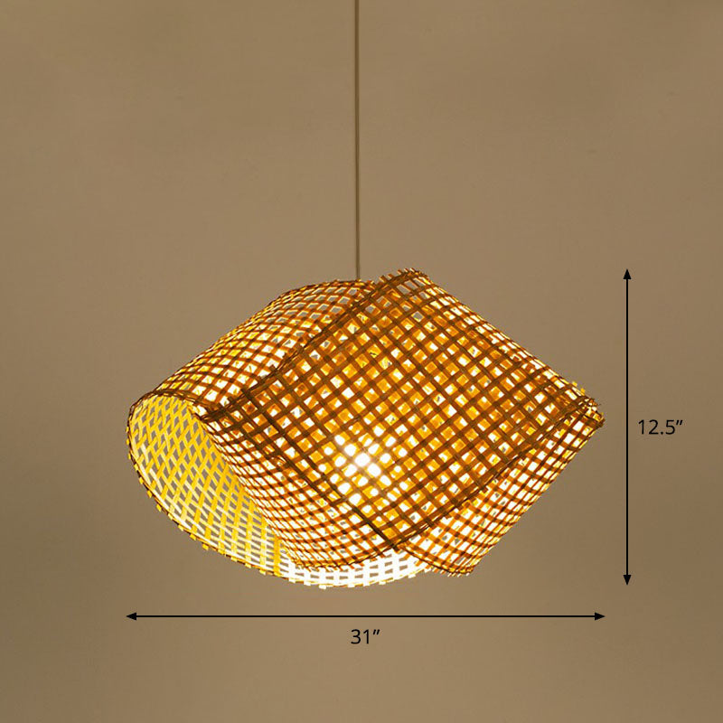 Twisted Bamboo Ceiling Light Asian Style 1��Bulb Wood Hanging Light Fixture for Restaurant Wood 31" Clearhalo 'Ceiling Lights' 'Pendant Lights' 'Pendants' Lighting' 2246898_4ba9642e-3dc2-4bca-9fac-6e258eea205c