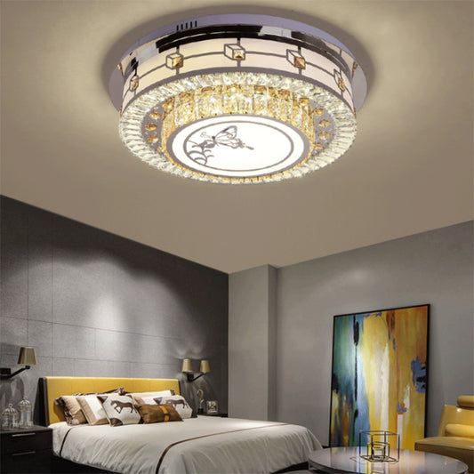 23.5"/31.5" W Round Crystal Flush Mount Light Contemporary LED Chrome Ceiling Mounted Fixture with Butterfly Pattern Clearhalo 'Ceiling Lights' 'Close To Ceiling Lights' 'Close to ceiling' 'Flush mount' Lighting' 224689