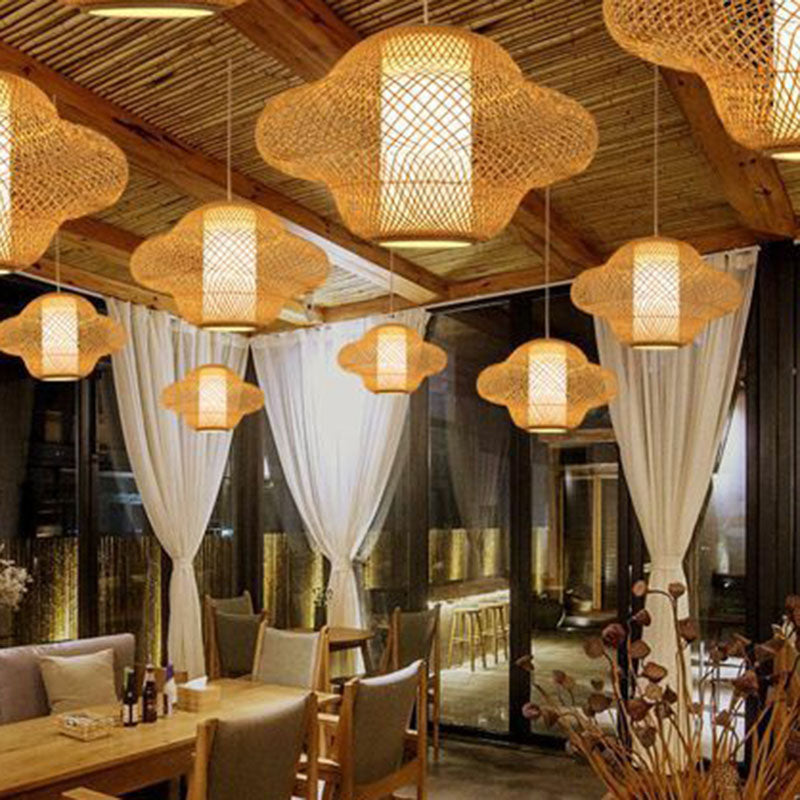 Asian Style Handwoven Suspension Lighting Bamboo 1��Head Restaurant Pendant Ceiling Light Clearhalo 'Ceiling Lights' 'Pendant Lights' 'Pendants' Lighting' 2246900