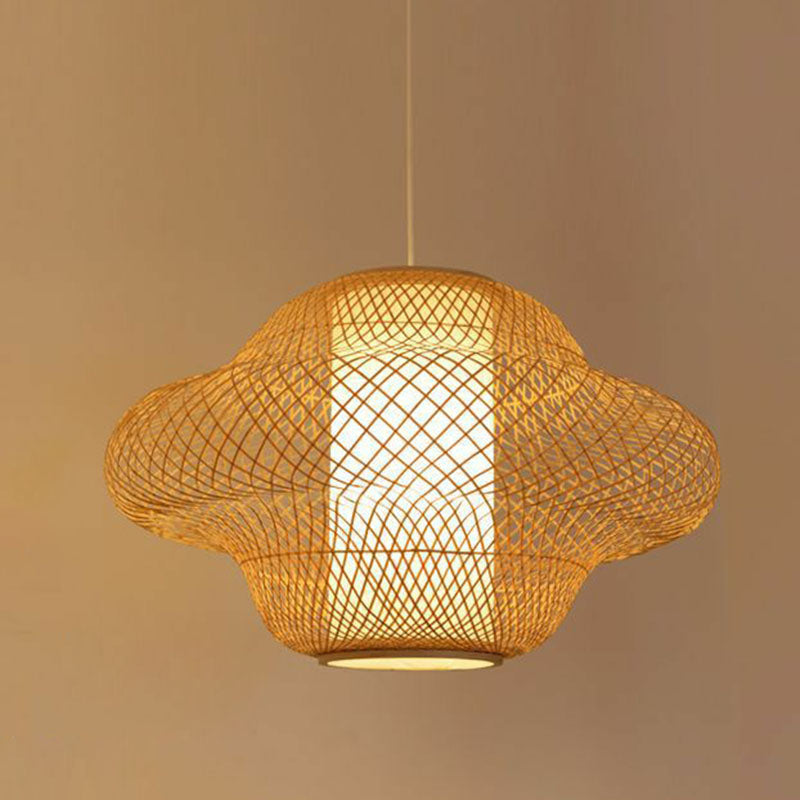 Asian Style Handwoven Suspension Lighting Bamboo 1��Head Restaurant Pendant Ceiling Light Clearhalo 'Ceiling Lights' 'Pendant Lights' 'Pendants' Lighting' 2246901