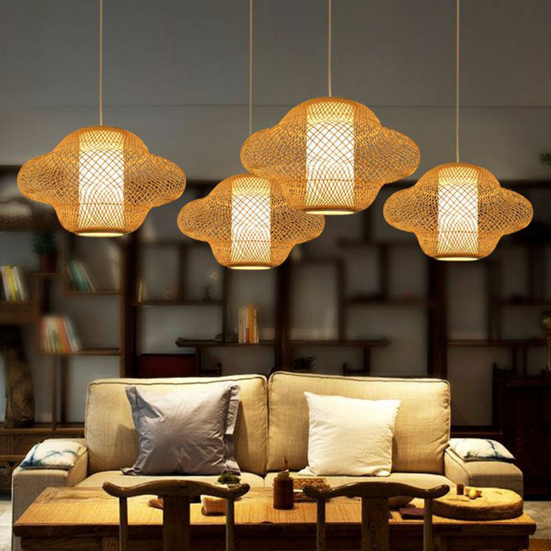 Asian Style Handwoven Suspension Lighting Bamboo 1��Head Restaurant Pendant Ceiling Light Clearhalo 'Ceiling Lights' 'Pendant Lights' 'Pendants' Lighting' 2246903