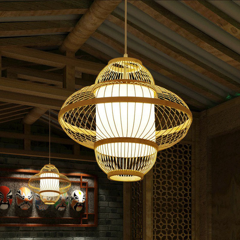 Lantern Ceiling Light Modern Bamboo Single Restaurant Hanging Pendant Light in Wood Clearhalo 'Ceiling Lights' 'Pendant Lights' 'Pendants' Lighting' 2246909