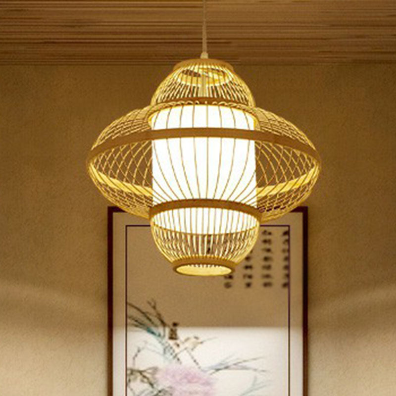 Lantern Ceiling Light Modern Bamboo Single Restaurant Hanging Pendant Light in Wood Wood 23.5" Clearhalo 'Ceiling Lights' 'Pendant Lights' 'Pendants' Lighting' 2246910_c1fbf472-d824-46df-b497-34ad1301f491