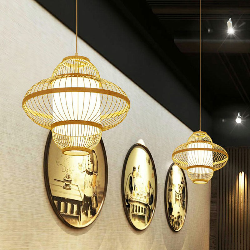 Lantern Ceiling Light Modern Bamboo Single Restaurant Hanging Pendant Light in Wood Clearhalo 'Ceiling Lights' 'Pendant Lights' 'Pendants' Lighting' 2246911