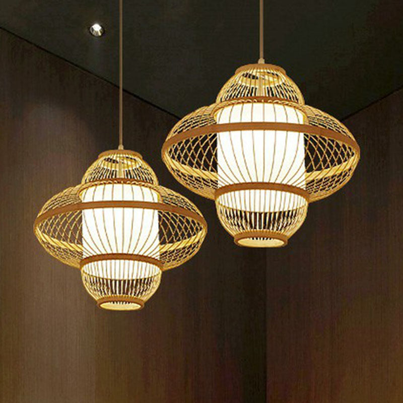 Lantern Ceiling Light Modern Bamboo Single Restaurant Hanging Pendant Light in Wood Clearhalo 'Ceiling Lights' 'Pendant Lights' 'Pendants' Lighting' 2246912