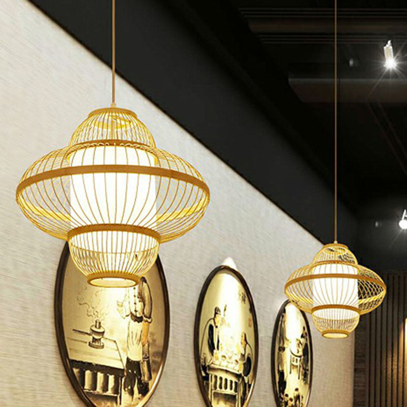 Lantern Ceiling Light Modern Bamboo Single Restaurant Hanging Pendant Light in Wood Clearhalo 'Ceiling Lights' 'Pendant Lights' 'Pendants' Lighting' 2246914