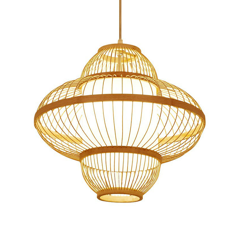 Lantern Ceiling Light Modern Bamboo Single Restaurant Hanging Pendant Light in Wood Clearhalo 'Ceiling Lights' 'Pendant Lights' 'Pendants' Lighting' 2246915