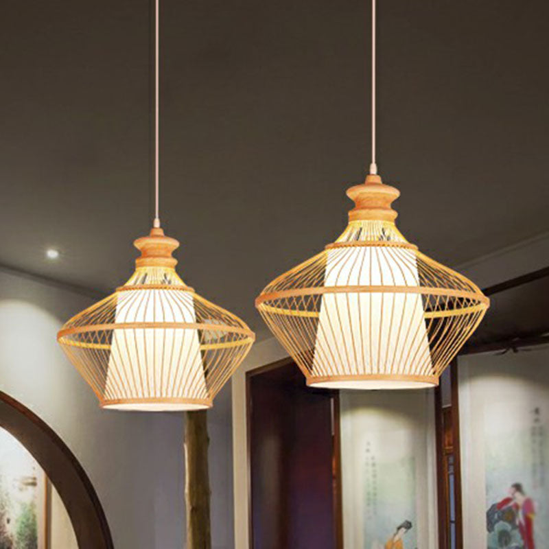 Curvy Tea Room Pendant Light Bamboo Single South-east Asia Suspension Light Fixture Wood 23.5" Clearhalo 'Ceiling Lights' 'Pendant Lights' 'Pendants' Lighting' 2246917_80650af2-142a-43fe-ab1a-e7ff1497e9ec