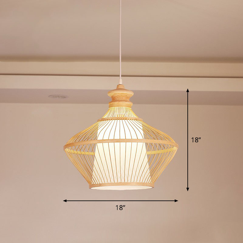 Curvy Tea Room Pendant Light Bamboo Single South-east Asia Suspension Light Fixture Wood 18" Clearhalo 'Ceiling Lights' 'Pendant Lights' 'Pendants' Lighting' 2246919_31e876e3-506d-4ee9-bb61-da1db8522d83