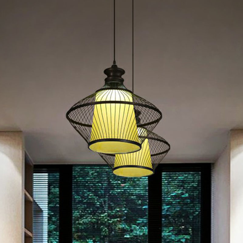 Curvy Tea Room Pendant Light Bamboo Single South-east Asia Suspension Light Fixture Black 23.5" Clearhalo 'Ceiling Lights' 'Pendant Lights' 'Pendants' Lighting' 2246921_aacb9959-b2f5-4856-9920-495ee4a22285