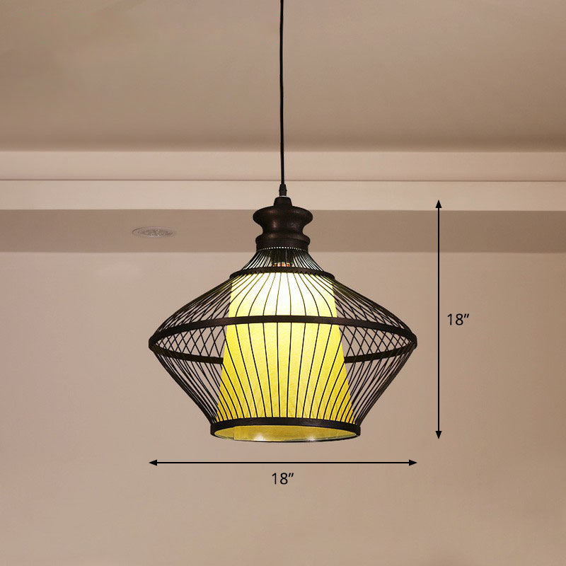 Curvy Tea Room Pendant Light Bamboo Single South-east Asia Suspension Light Fixture Black 18" Clearhalo 'Ceiling Lights' 'Pendant Lights' 'Pendants' Lighting' 2246923_e9926689-fa28-4cc8-b018-7b06f1d45fea