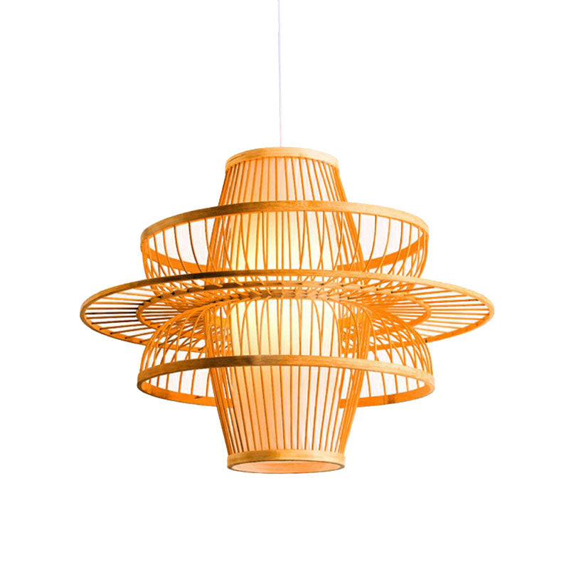 Bamboo Symmetrical Suspension Light Simplicity 1-Light Wood Pendant Light Fixture for Bedroom Clearhalo 'Ceiling Lights' 'Pendant Lights' 'Pendants' Lighting' 2246934