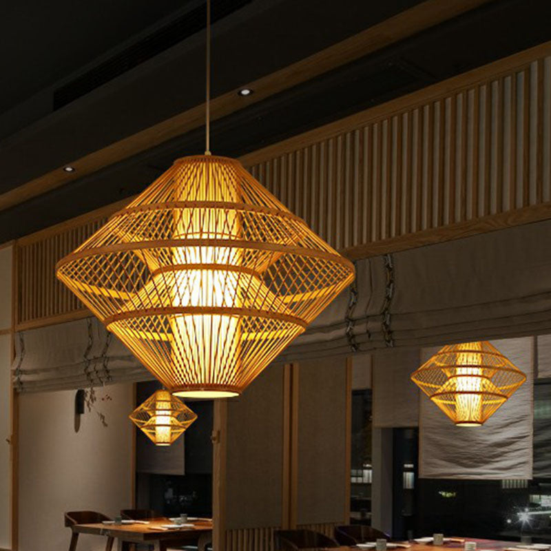 Asian Style Layered Shade Ceiling Light Bamboo 1��Bulb Tea Room Hanging Light Fixture Clearhalo 'Ceiling Lights' 'Pendant Lights' 'Pendants' Lighting' 2246941