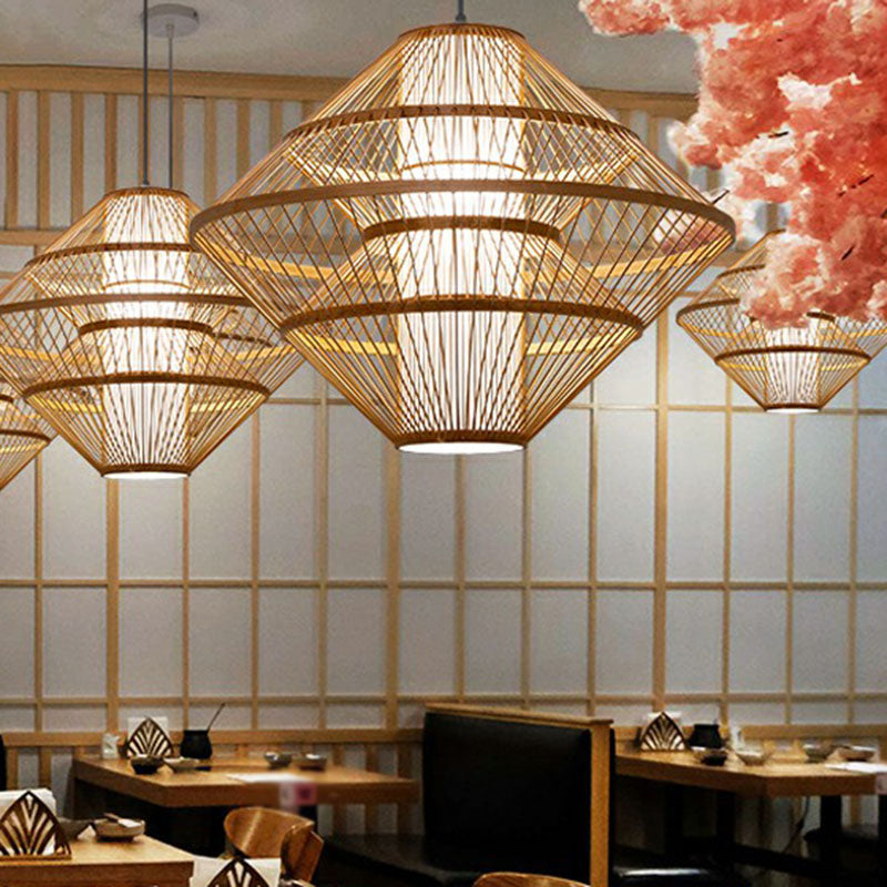 Asian Style Layered Shade Ceiling Light Bamboo 1��Bulb Tea Room Hanging Light Fixture Clearhalo 'Ceiling Lights' 'Pendant Lights' 'Pendants' Lighting' 2246943