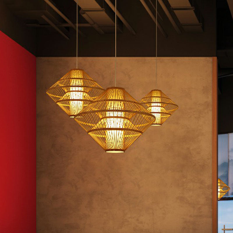 Asian Style Layered Shade Ceiling Light Bamboo 1��Bulb Tea Room Hanging Light Fixture Clearhalo 'Ceiling Lights' 'Pendant Lights' 'Pendants' Lighting' 2246944