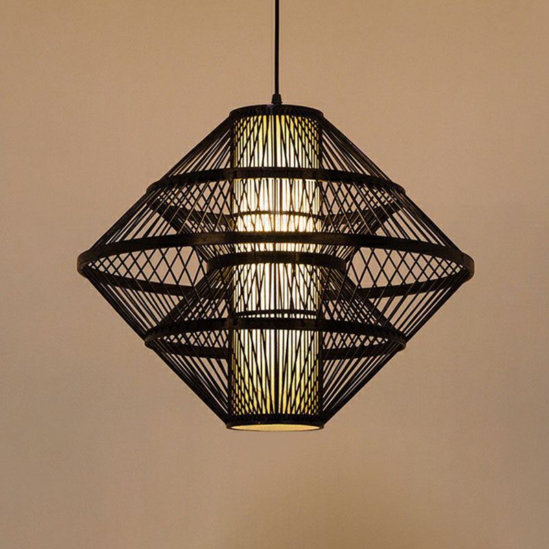 Asian Style Layered Shade Ceiling Light Bamboo 1��Bulb Tea Room Hanging Light Fixture Black Clearhalo 'Ceiling Lights' 'Pendant Lights' 'Pendants' Lighting' 2246947_cb9767dd-0ab3-4830-a258-34a2fae72b86