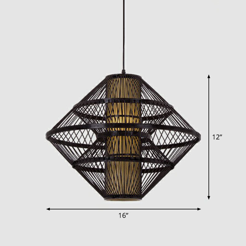 Asian Style Layered Shade Ceiling Light Bamboo 1��Bulb Tea Room Hanging Light Fixture Black 16" Clearhalo 'Ceiling Lights' 'Pendant Lights' 'Pendants' Lighting' 2246948_06cd99ae-6568-43a3-b3ba-612343fa289e