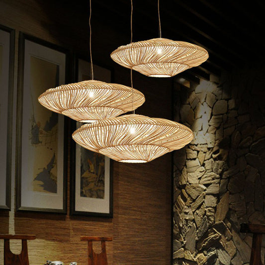 Handcrafted Suspension Lighting Minimalist Rattan 1 Head Restaurant Pendant Ceiling Light in Wood Clearhalo 'Ceiling Lights' 'Lighting' 'Pendant Lights' 2246949_4703547b-be33-41e4-bcfe-dcf410af9f3e