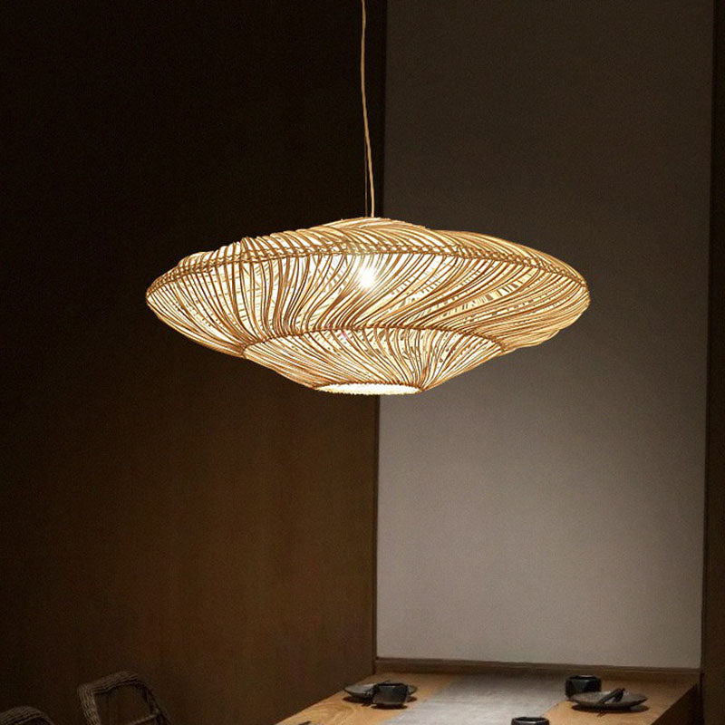 Handcrafted Suspension Lighting Minimalist Rattan 1��Head Restaurant Pendant Ceiling Light in Wood Clearhalo 'Ceiling Lights' 'Pendant Lights' 'Pendants' Lighting' 2246950