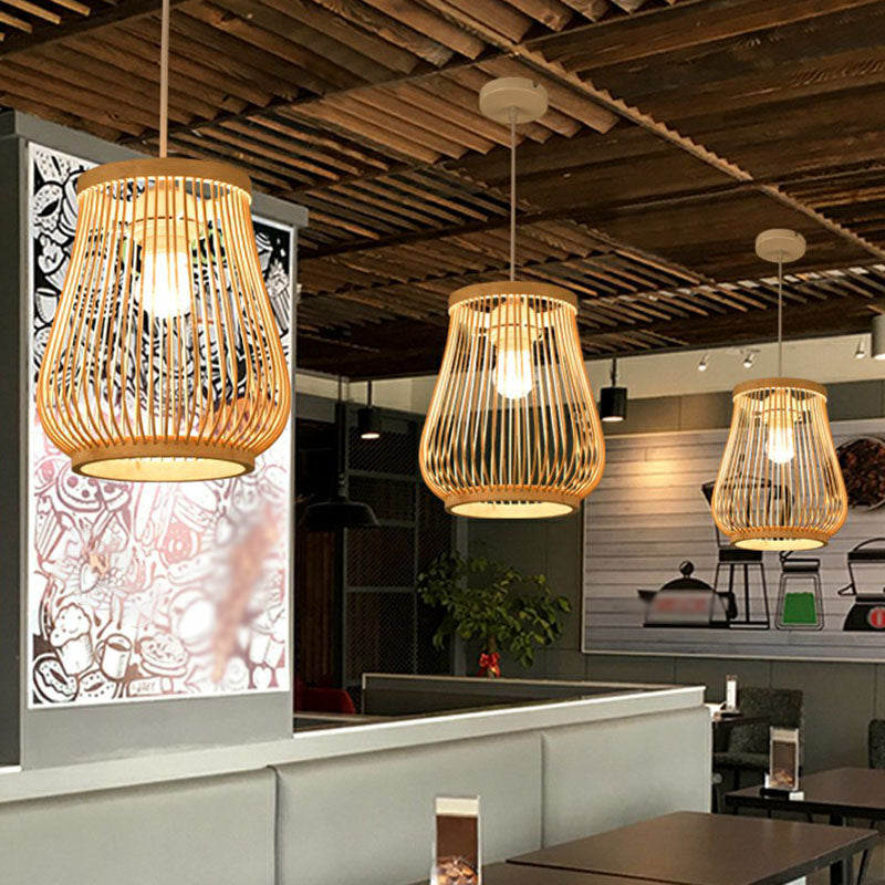 Handmade Restaurant Ceiling Light Bamboo Single Modern Style Hanging Pendant Light in Wood Clearhalo 'Ceiling Lights' 'Pendant Lights' 'Pendants' Lighting' 2246964