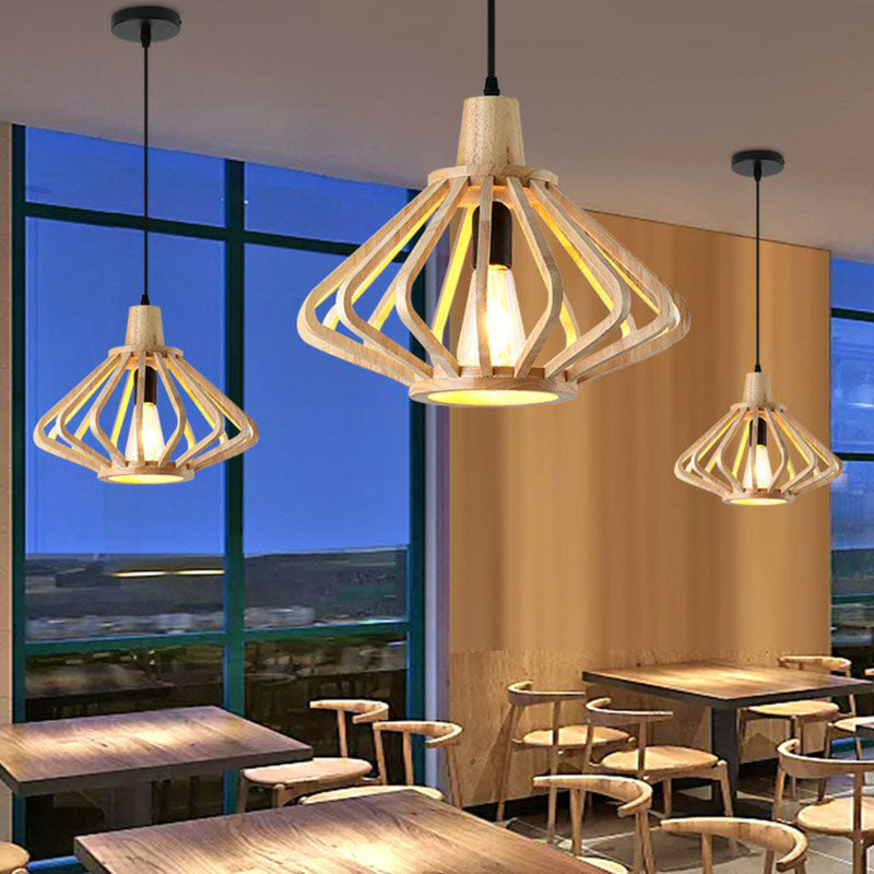 Japanese Style Shaded Ceiling Light Wood Single-Bulb Restaurant Hanging Pendant Lighting Clearhalo 'Ceiling Lights' 'Pendant Lights' 'Pendants' Lighting' 2246981