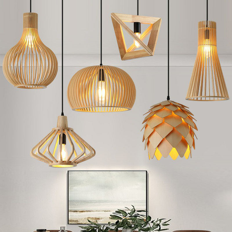 Japanese Style Shaded Ceiling Light Wood Single-Bulb Restaurant Hanging Pendant Lighting Clearhalo 'Ceiling Lights' 'Pendant Lights' 'Pendants' Lighting' 2246982