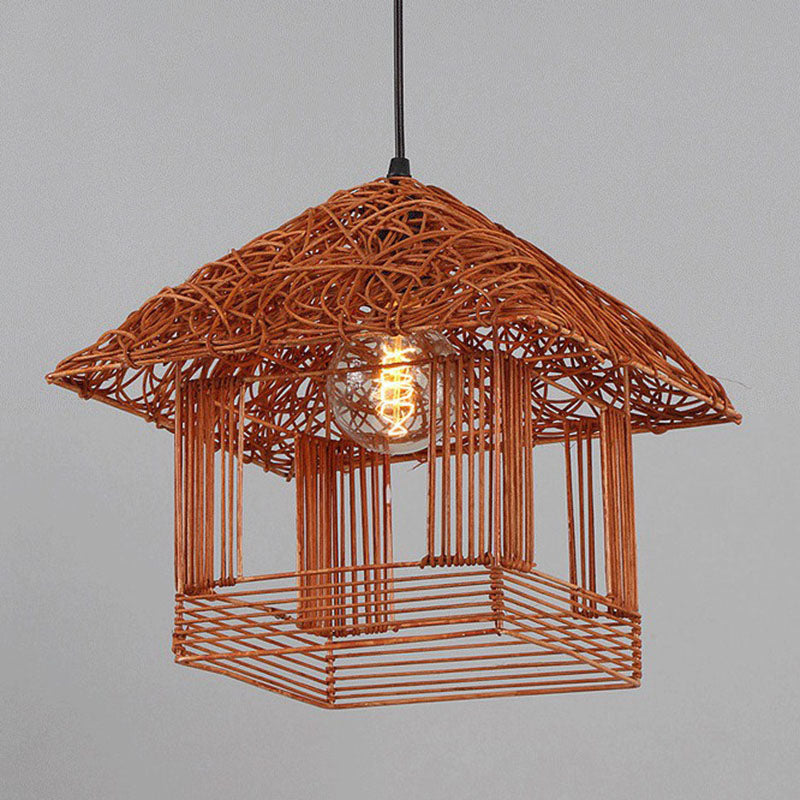 House Shaped Tea Room Pendant Light Bamboo Single-Bulb Contemporary Suspension Light Fixture Clearhalo 'Ceiling Lights' 'Pendant Lights' 'Pendants' Lighting' 2247004