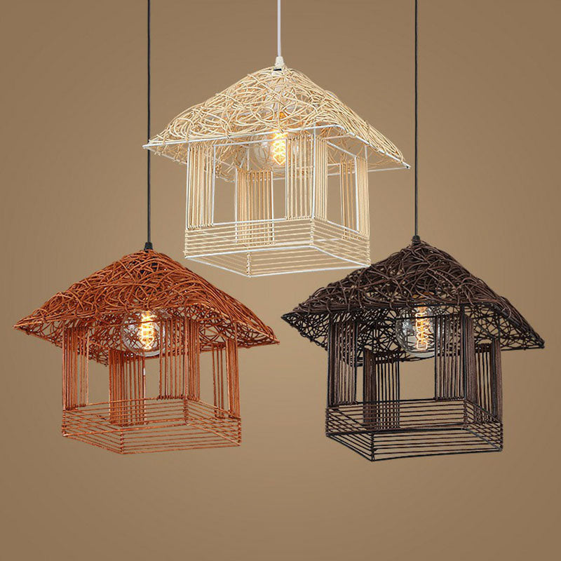 House Shaped Tea Room Pendant Light Bamboo Single-Bulb Contemporary Suspension Light Fixture Clearhalo 'Ceiling Lights' 'Pendant Lights' 'Pendants' Lighting' 2247005