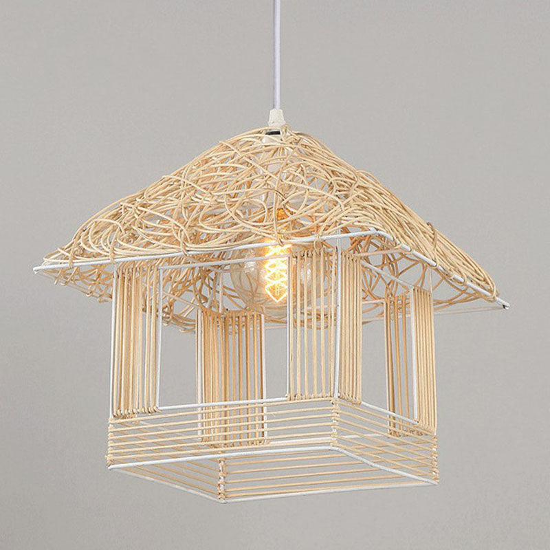 House Shaped Tea Room Pendant Light Bamboo Single-Bulb Contemporary Suspension Light Fixture Clearhalo 'Ceiling Lights' 'Pendant Lights' 'Pendants' Lighting' 2247006